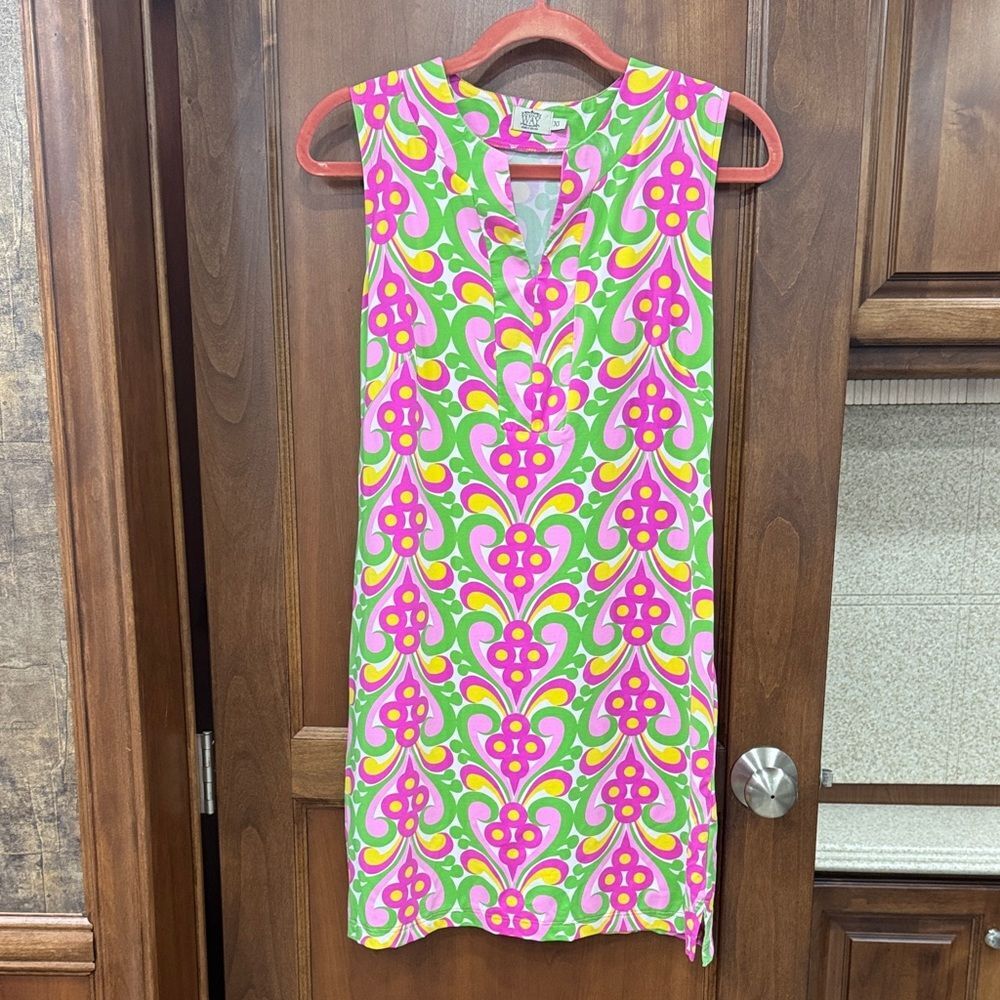 Katherine Way Pink and Green Patterned Midi Dress